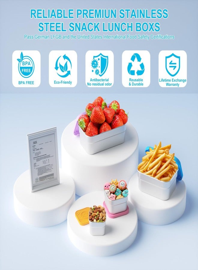 DaCool 4 Pack Kids Stainless Steel Snack Containers with Lids Spork, Totally 39 oz Easy Open Leakproof Small Toddler Snack Box with Silicone Lids, Stackable Metal Lunch Box for Daycare and School - Image 5